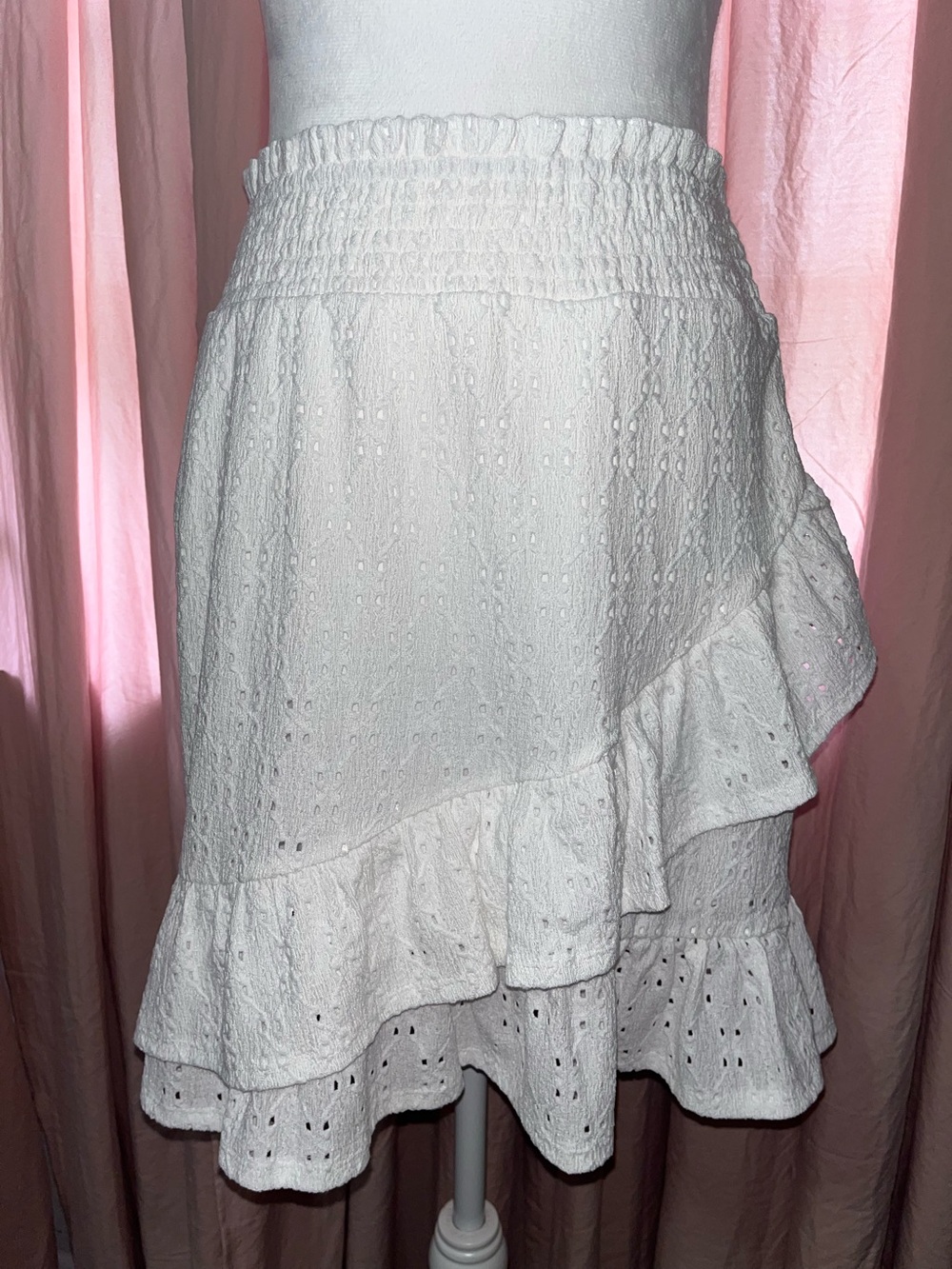 White Eyelet Ruffle Midi Skirt -  Women's
